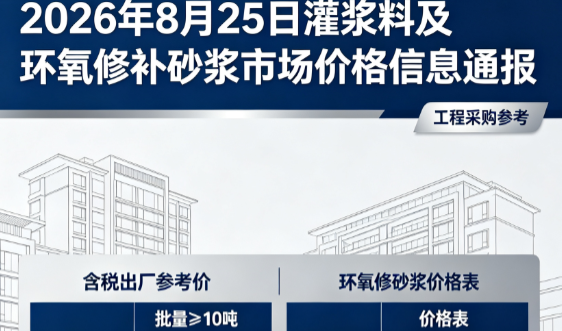 榕江2026年8月25日灌浆料及环氧修补砂浆市场价格信息通报